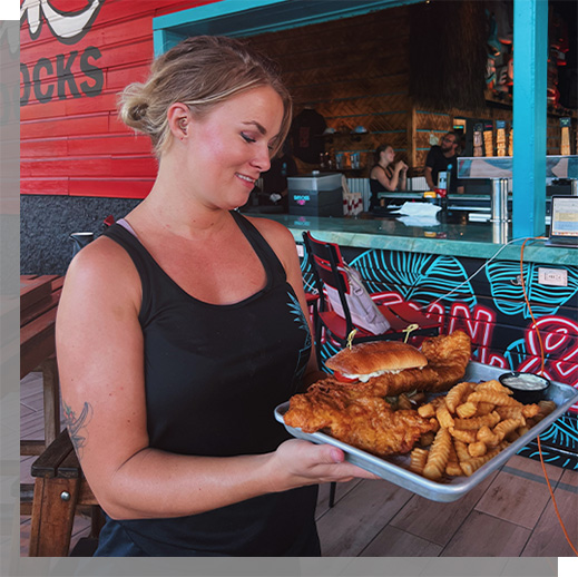 Tiki Docks Staff Holding Food